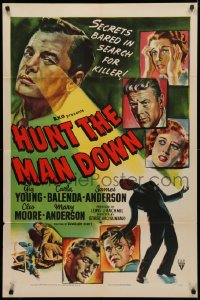 3x0913 HUNT THE MAN DOWN 1sh 1951 cool film noir art, secrets bared in search for killer!