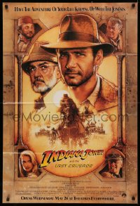 3x0924 INDIANA JONES & THE LAST CRUSADE advance 1sh 1989 Ford/Connery over a brown background by Drew