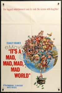 3x0931 IT'S A MAD, MAD, MAD, MAD WORLD style A pictorial 1sh 1964 art of cast on Earth by Jack Davis!