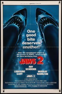 3x0934 JAWS 2 1sh R1980 Roy Scheider, one good bite deserves another, what could be more terrifying!