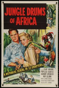 3x0939 JUNGLE DRUMS OF AFRICA 1sh 1952 Clayton Moore with gun & Phyllis Coates, Republic serial!