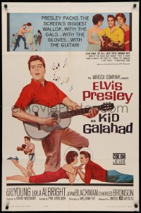 3x0945 KID GALAHAD 1sh 1962 art of Elvis Presley singing with guitar, boxing & romancing!