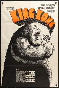 3x0950 KING KONG /GREAT CHASE 1sh 1968 action double-bill, wacky Lee Reedy art of giant ape w/topless woman!