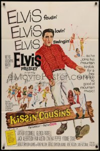 3x0955 KISSIN' COUSINS 1sh 1964 cool art of hillbilly Elvis Presley, feudin', lovin', swingin'!