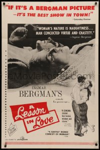 3x0967 LESSON IN LOVE 1sh 1960 Ingmar Bergman's comedy for grown-ups, images of romantic couple!