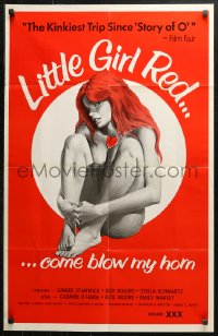 3x0980 LITTLE GIRL RED 23x35 1970s sexy art of naked woman with foxy heart, come blow her horn!