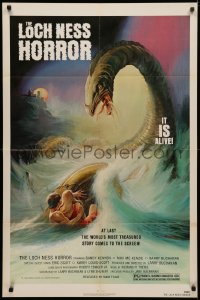 3x0986 LOCH NESS HORROR 1sh 1982 great Lamanna artwork of prehistoric monster attacking couple!