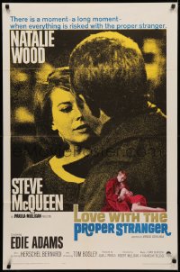 3x0995 LOVE WITH THE PROPER STRANGER 1sh 1964 Natalie Wood & Steve McQueen, blue title design!