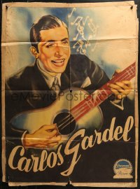 3x0049 CARLOS GARDEL Mexican poster 1930s art of the French Argentine singer playing guitar, rare!