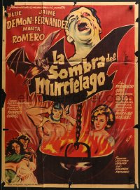 3x0060 LA SOMBRA DEL MURCIELAGO Mexican poster 1968 great Ruiz art of Blue Demon in cauldron!