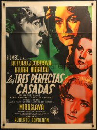 3x0064 LAS TRES PERFECTAS CASADAS Mexican poster 1952 Renau art of Arturo de Cordova & pretty women!
