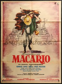 3x0067 MACARIO Mexican poster 1960 cool art of man carrying wood from altar of skulls by Mendoza!