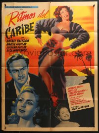 3x0071 RITMOS DEL CARIBE Mexican poster 1950 Juanino Renau Berenguer art of sunset and sexy top cast!
