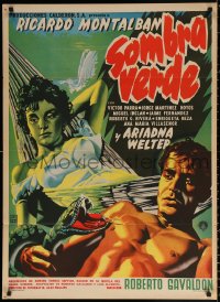 3x0074 SOMBRA VERDE Mexican poster 1956 art of Ricardo Montalban attacked by snake by sexy woman!