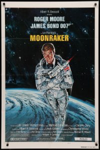 3x1039 MOONRAKER style A int'l teaser 1sh 1979 art of Roger Moore as Bond in space by Goozee!