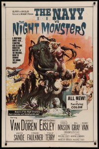 3x1054 NAVY VS THE NIGHT MONSTERS 1sh 1966 wild horror art of sexy Mamie Van Doren in peril!