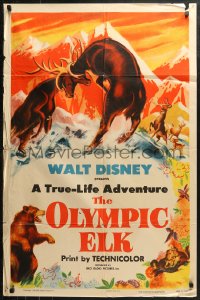 3x1072 OLYMPIC ELK 1sh 1952 Disney True-Life Adventure, cool nature wildlife documentary artwork!