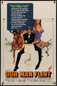 3x1082 OUR MAN FLINT 1sh 1966 Bob Peak art of James Coburn, sexy James Bond spy spoof!