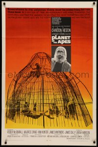 3x1098 PLANET OF THE APES 1sh 1968 Charlton Heston, classic sci-fi, cool art of caged humans!