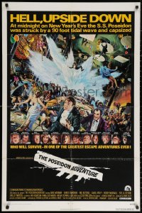 3x1103 POSEIDON ADVENTURE 1sh 1972 art of Gene Hackman & cast escaping by Mort Kunstler!