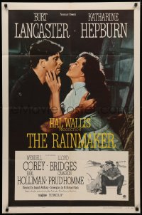 3x1116 RAINMAKER 1sh 1956 great romantic close up of Burt Lancaster & Katharine Hepburn!