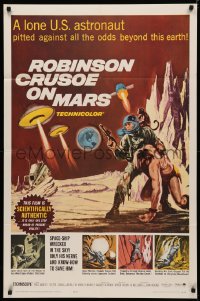 3x1141 ROBINSON CRUSOE ON MARS 1sh 1964 cool sci-fi art of Paul Mantee & his man Friday!