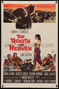 3x1147 ROOTS OF HEAVEN 1sh 1958 directed by John Huston, Errol Flynn & sexy Julie Greco in Africa!