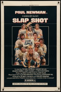 3x1175 SLAP SHOT 1sh 1977 Paul Newman hockey sports classic, great cast portrait art by Craig