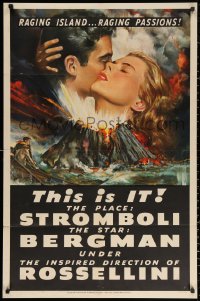 3x1210 STROMBOLI 1sh 1950 Ingrid Bergman, directed by Roberto Rossellini, cool volcano art!