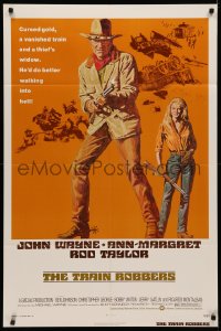 3x1259 TRAIN ROBBERS 1sh 1973 full-length Tanenbaum art of cowboy John Wayne & sexy Ann-Margret!