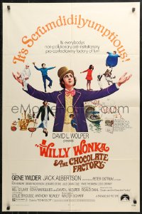 3x1316 WILLY WONKA & THE CHOCOLATE FACTORY 1sh 1971 Gene Wilder, it's scrumdidilyumptious!