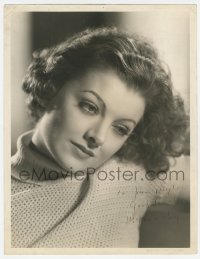 3y0163 MYRNA LOY signed deluxe 10x13 still 1930s portrait in turtleneck by Clarence Sinclair Bull!