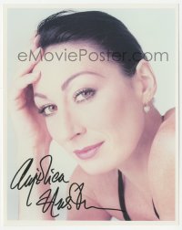3y0694 ANJELICA HUSTON signed color 8x10 REPRO still 1990s portrait leaning her hand on her head!
