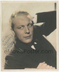 3y0208 GENE RAYMOND signed color deluxe 8x9.5 still 1936 portrait in suit & tie w/ hand behind head!
