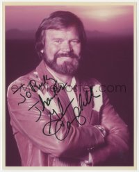 3y0721 GLEN CAMPBELL signed color 8x10 REPRO still 1980s smiling in leather jacket late in career!