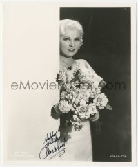 3y0874 MAE WEST signed 8x10 REPRO still 1970s half behind a wall with a bouquet of flowers!