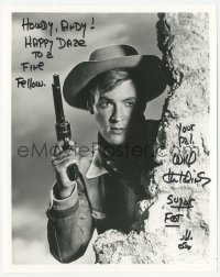 3y0908 WILL HUTCHINS signed 8x10 REPRO still 1960s great close up with gun drawn from Sugarfoot!