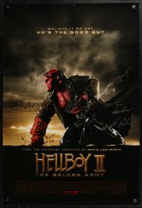 3y0055 HELLBOY II: THE GOLDEN ARMY signed advance DS 1sh 2008 by Ron Perlman, comic book superhero!