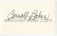 3y0562 CARROLL BAKER signed 3x5 index card 1980s it can be framed & displayed with a repro!