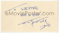 3y0586 FRITZ FELD signed 4x7 index card 1978 it can be framed & displayed with a repro!