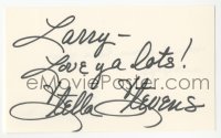 3y0676 STELLA STEVENS signed 3x5 index card 1980s it can be framed & displayed with a repro!