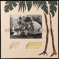 3y0144 HUMPHREY BOGART/KATHARINE HEPBURN 2 signed pieces of paper in 16x16 display 1940s African Queen