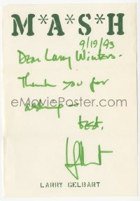 3y0480 LARRY GELBART signed 6x8 stationery 1993 one of the creators of TV's MASH!