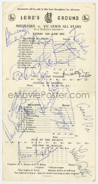 3y0486 LORD'S GROUND signed English 5x10 score card 1973 by the whole cricket team!