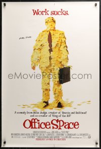 3y0079 OFFICE SPACE signed advance 1sh 1999 by Mike Judge, Stephen Root covered in post-its!