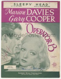 3y0177 OPERATOR 13 signed sheet music 1934 by BOTH Marion Davies AND Gary Cooper, Sleepy Head!