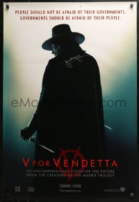 3y0120 V FOR VENDETTA signed silhouette teaser 1sh 2005 by director James McTeigue, Wachowskis!