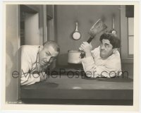 3z0079 BUSY BUDDIES 8x10 key book still 1944 Moe threatening Curly with meat cleaver, Three Stooges!