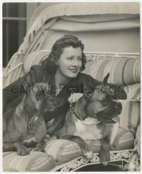 3z0211 IRENE DUNNE deluxe 8x10 still 1938 lounging outside with her two boxer dogs by Lansdowne!