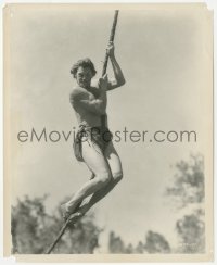 3z0450 TARZAN FINDS A SON 8.25x10 still 1939 close up of Johnny Weissmuller swinging on vine!